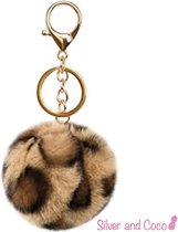 SilverAndCoco® - Faux Fur Bal / Meisjes Sleutelhanger Auto Huis / Key Chain Pom Pom / Sleutel Ring Nep Bol Imitatie Bont / Pluche Fluffy Bolletje / Sleutels Vrouwen - Tijgerprint