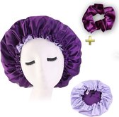 Paarse Satijnen Slaapmuts + Scrunchie / Hair Bonnet / Haar bonnet van Satijn / Satin bonnet / Afro nachtmuts voor slapen