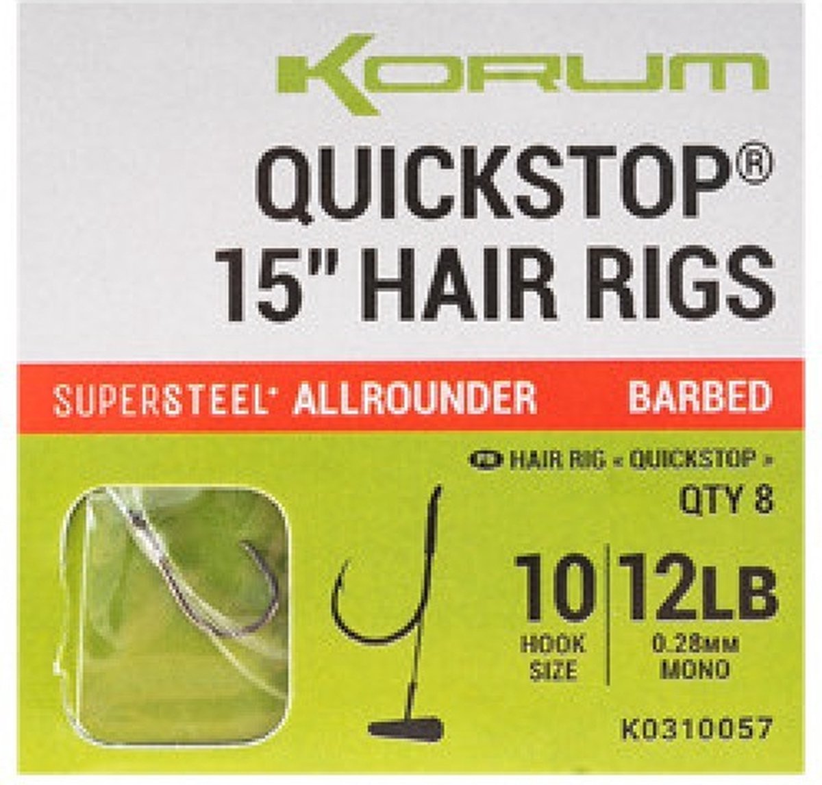 Korum Big Fish Supersteel Allrounder Quickstop 15” Hair Rigs Barbed (8pcs) - Maat : haak 12- 0.26mm