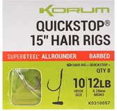Korum Big Fish 38Cm Quickstops Hair Rigs Barbed 8st. Size 12