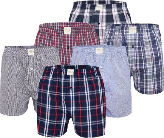 Phil & Co 6-Pack Wijde Boxershorts Heren Geweven Katoen Multipack 6-Pack - Maat M - Losse boxershort heren