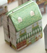 Boîte de rangement verte Maison Village B en fer blanc