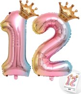 Cijfer Ballon nummer 12 - Prins - Prinses - Royal Rainbow - Ballon - Regenboog Unicorn Kleuren - Prinsessen Verjaardag