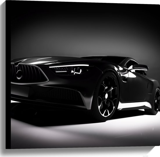 WallClassics - Canvas - Zwarte Auto in Grijs met Zwarte omgeving - 60x60 cm Foto op Canvas Schilderij (Wanddecoratie op Canvas)
