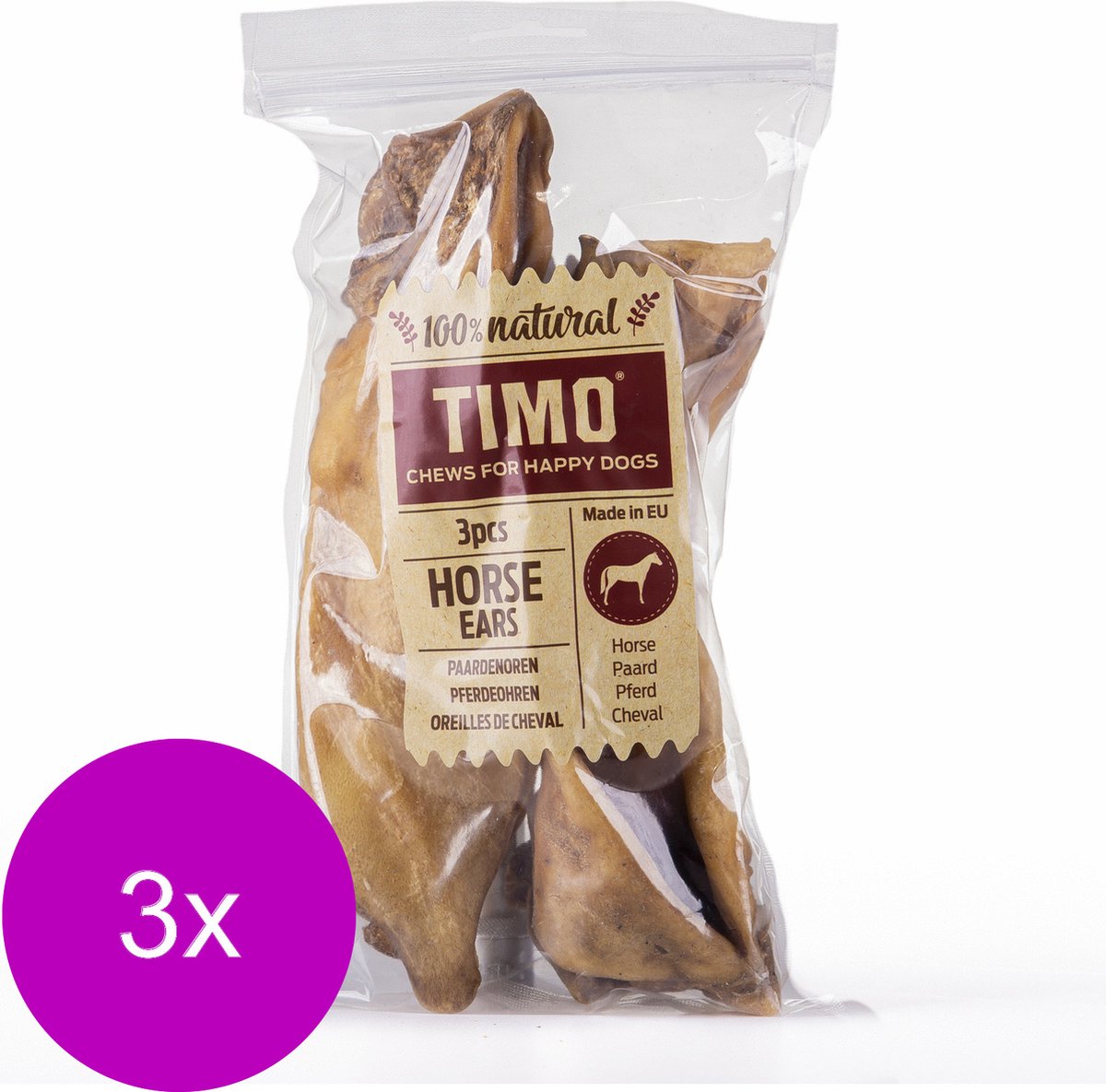 Timo Paardenoren - Hondensnacks - 3 x Paardenvlees 3 stuks