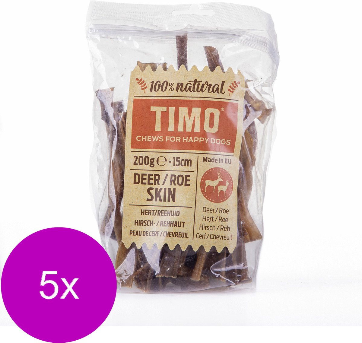 Timo Hert/Reehuid 200 g - Hondensnacks - 5 x 15 cm
