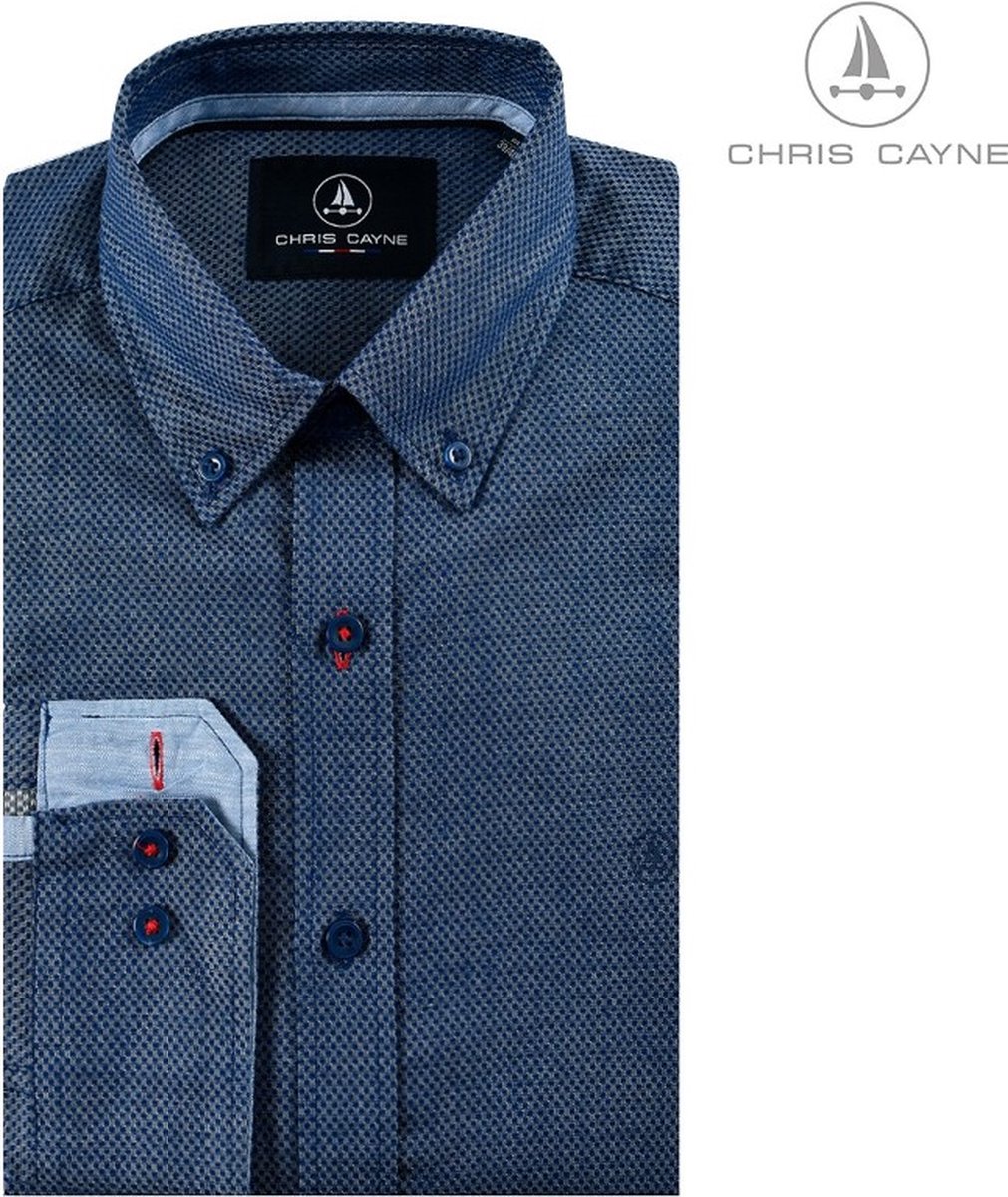 Chris Cayne heren overhemd - overhemd heren - LM - 2030 - blauw print - maat 4XL