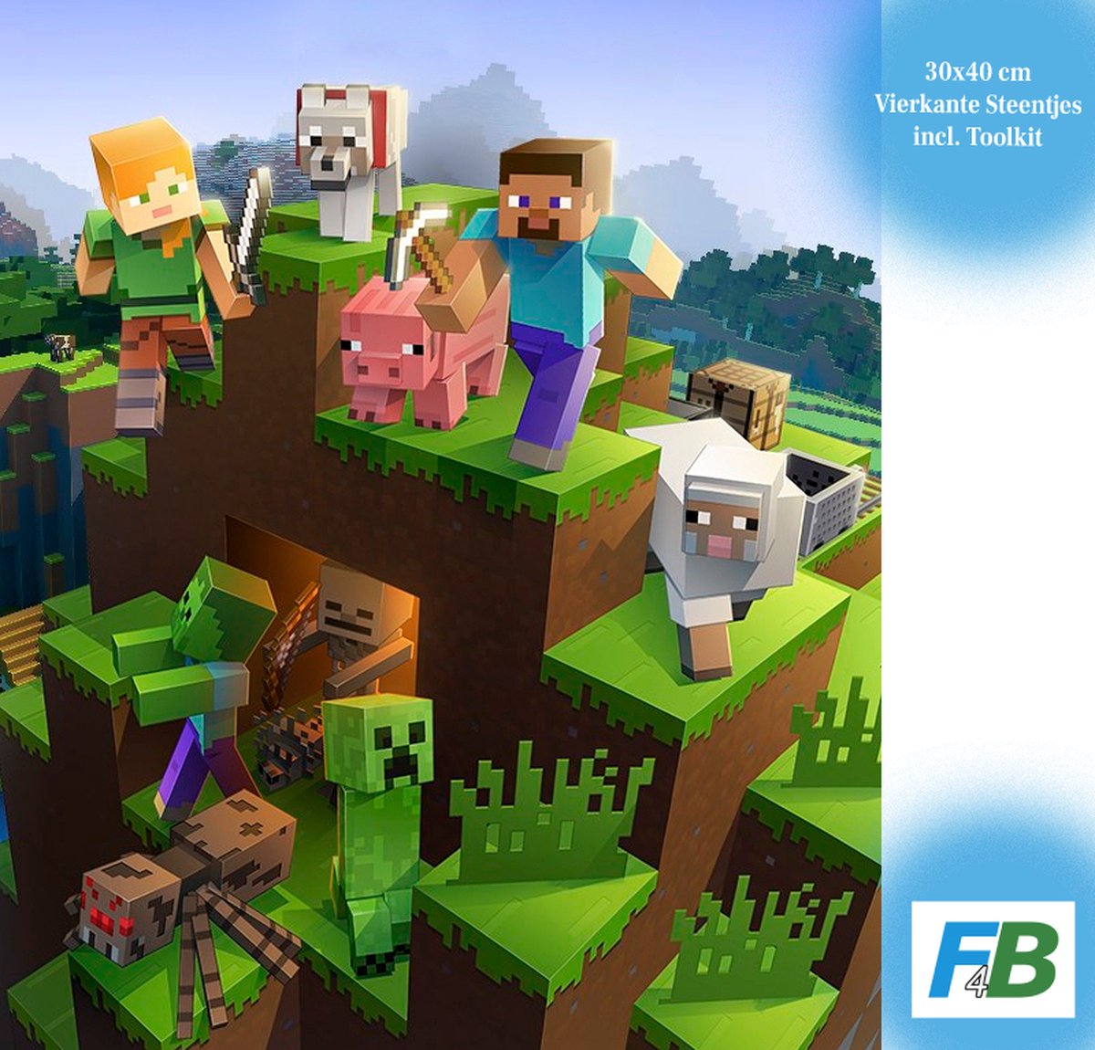 F4B Minecraft Diamond Painting 30x40cm | Vierkante Steentjes | Mojang | Kinderen | Pakket Volwassenen en Kinderen