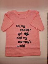Shirt daddy's little girl - mommy's world - klein meisje - papa - mama - geboorte - kraam cadeau - korte mouw - maat 50/56