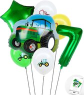 Cijfer ballon 7 jaar Trekker - Boer - Boerderij - Themafeest Ballonnenpakket - Groen - Helium Ballon - Snoes