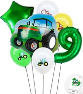 Cijfer ballon 9 jaar Trekker - Boer - Boerderij - Themafeest Ballonnenpakket - Groen - Helium Ballon - Snoes