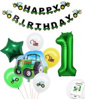 Cijfer ballon 1 jaar Trekker - Tractor Plus Pakket Inclusief Happy Birthday Slinger - Boer - Boerderij - Themafeest Ballonnenpakket - Groen - Helium Ballon - Snoes