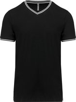 Zwart t-shirt met Grijs-wit streepje bij kraag en mouw V-hals merk Kariban maat L