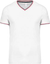 Wit t-shirt met blauw-rood streepje bij kraag en mouw V-hals merk Kariban maat L
