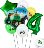 Cijfer ballon 4 jaar Trekker - Boer - Boerderij - Themafeest Ballonnenpakket - Groen - Helium Ballon - Snoes