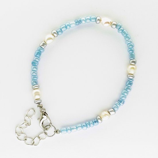 Bracelet avec perles et rocailles - argent, bleu clair | bol