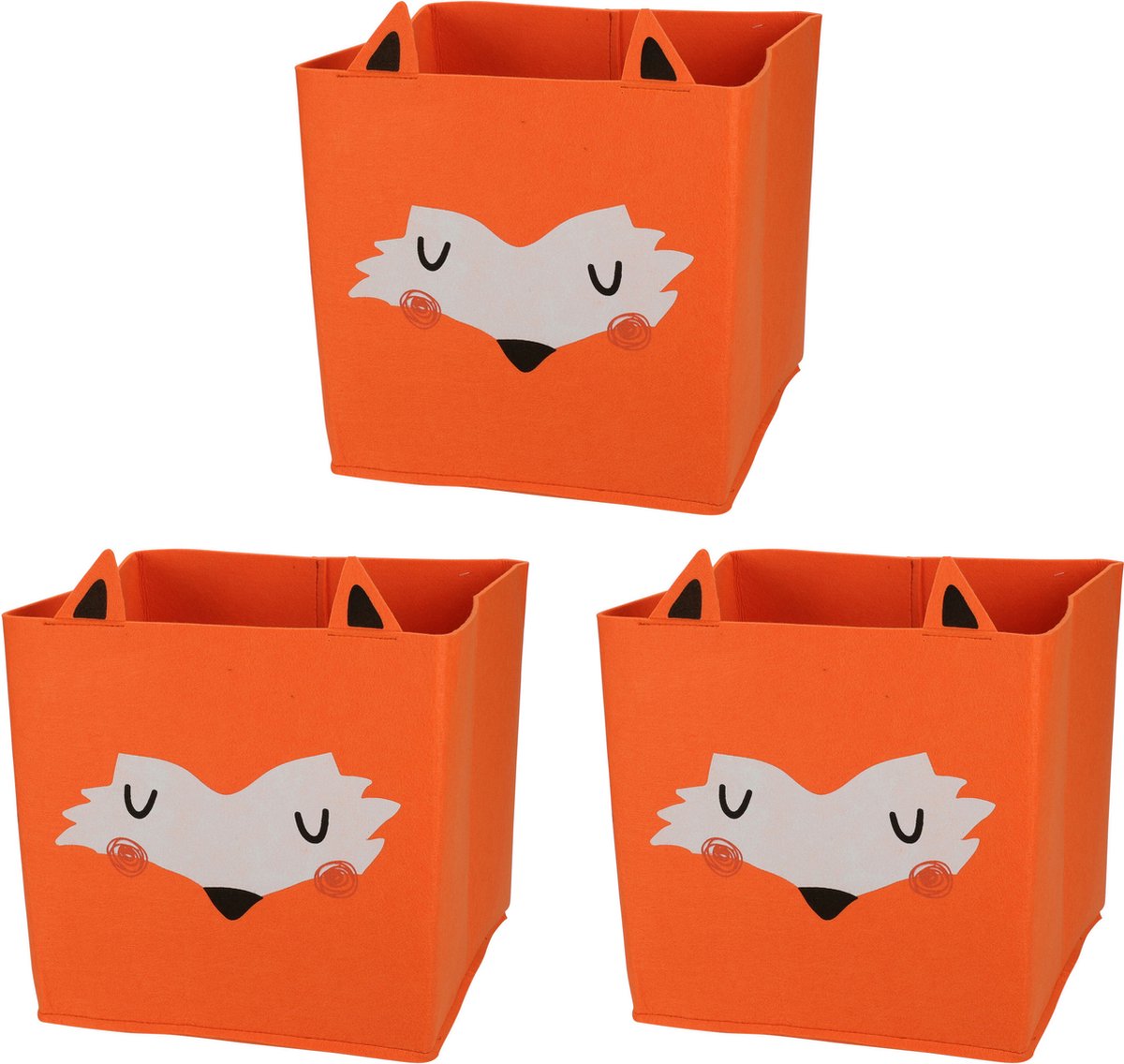 Opbergmand vilt kinderkamer - 3x stuks - dieren thema vos - 32 cm