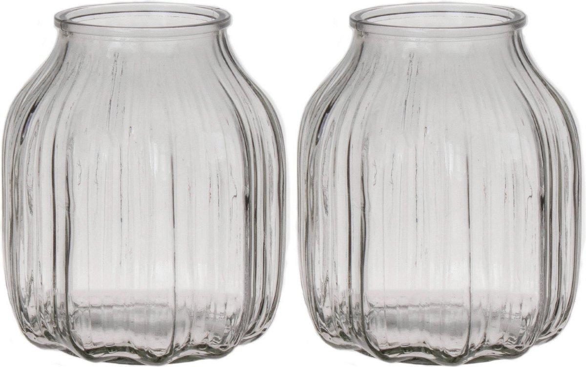 Bellatio Design Bloemenvaas klein - 2x - helder transparant glas - D14 x H16 cm - vaas