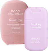HAAN Hand Sanitizer Handspray Soothing Lavender & Handcrème Tales of Lotus - Set van 2 Stuks - Duo-pack - Navulbaar