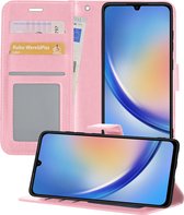 Hoesje Geschikt voor Samsung A34 Hoesje Book Case Hoes Portemonnee Cover Walletcase - Hoes Geschikt voor Samsung Galaxy A34 Hoes Bookcase Hoesje - Lichtroze