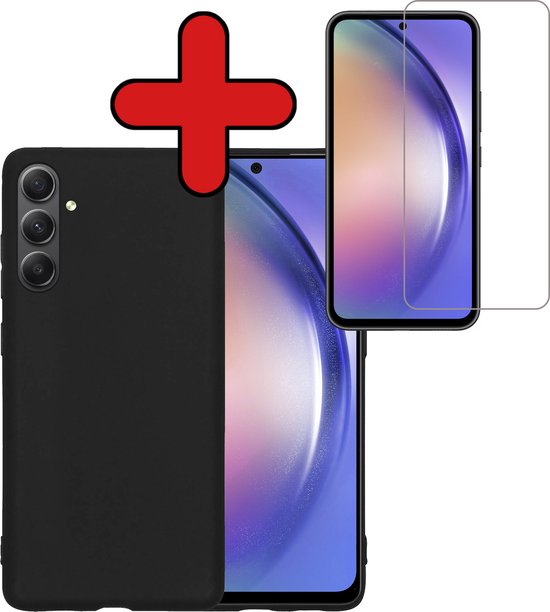 Hoesje Geschikt voor Samsung A54 Hoesje Siliconen Case Hoes Met Screenprotector - Hoes Geschikt voor Samsung Galaxy A54 Hoes Cover Case - Zwart