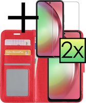 Hoes Geschikt voor Samsung A54 Hoesje Book Case Hoes Flip Cover Wallet Bookcase Met 2x Screenprotector - Rood