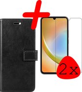 Hoes Geschikt voor Samsung A34 Hoesje Bookcase Hoes Flip Case Book Cover Met 2x Screenprotector - Hoesje Geschikt voor Samsung Galaxy A34 Hoes Book Case Hoesje - Zwart