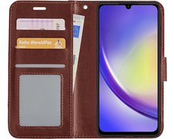 Hoesje - Met Pasjeshouder - Geschikt voor Samsung Galaxy A34 - Luxe Bookcase Portemonee - Flip Case - Kunstleer Book Case - Flipcase - Book Cover - Walletcase - Portemonneehoes - Bruin