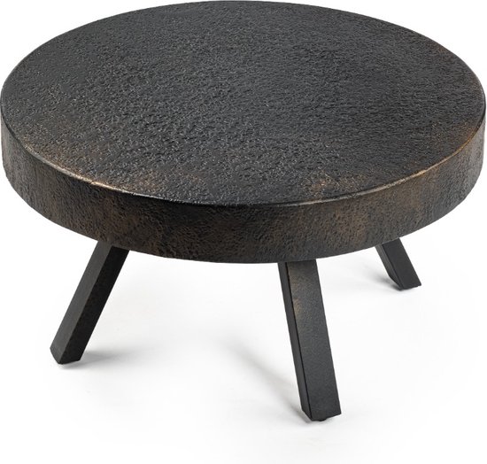 Furntastik Pozzuoli Table basse ronde 58 cm, Lava, noir vintage