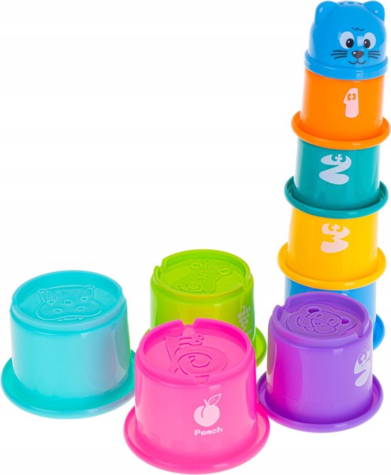Stapel Speelgoed - Stapeltoren - Stapel Bekers - Stacking Cups - Badspeelgoed - Speelgoed voor in bad - Educatief Speelgoed - Montessori Speelgoed - Sensorisch Speelgoed - Educatief Speelgoed - Water Speelgoed - Strandspeelgoed van Mowglispeelgoed — afbeelding 4