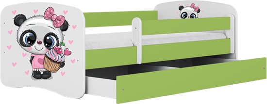 Kocot Kids - Bed babydreams groen panda met lade met matras 140/70 - Kinderbed - Groen