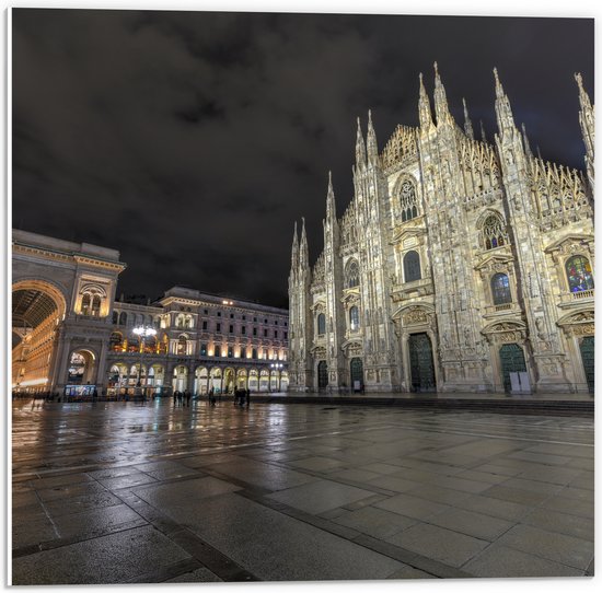 WallClassics - PVC Schuimplaat- Santa Maria del Fiore Kathedraal op Piazza Del Duomo Plein in Florence, Italië - 50x50 cm Foto op PVC Schuimplaat