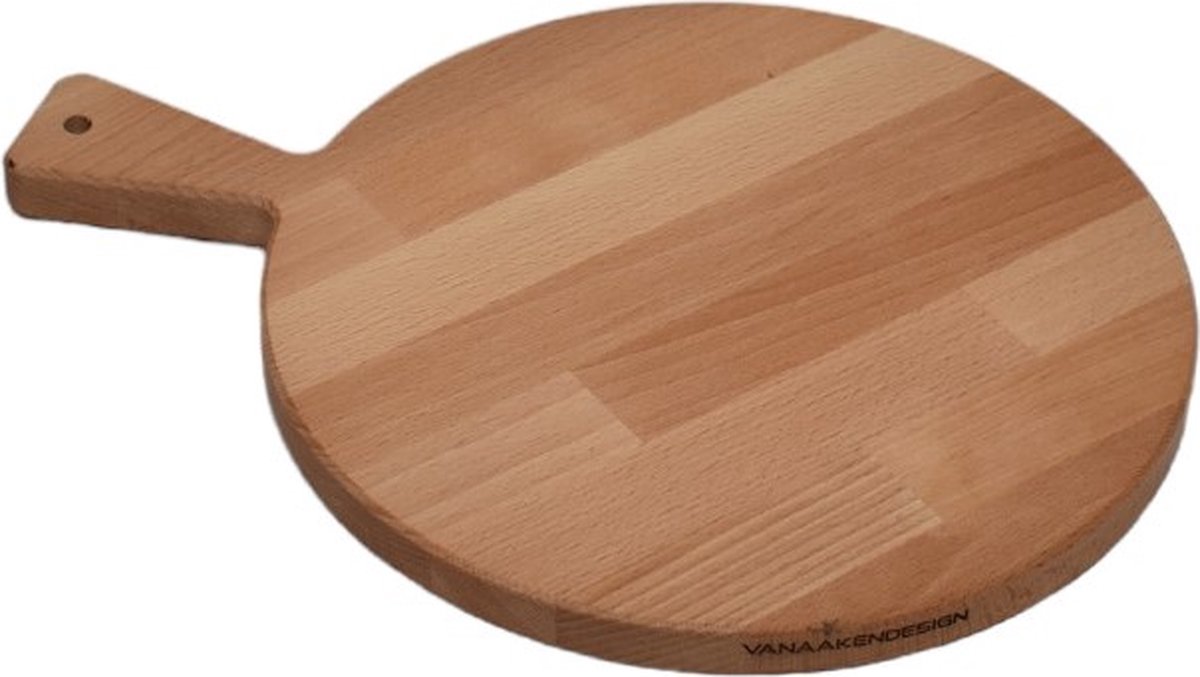 Beuken houten snijplank Ø25cm met handvat - Borrelplank - Serveerplank - Van Aaken Design