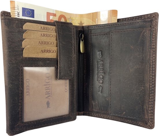 Portefeuille Homme Cuir - Cuir Buffle Marron Foncé - Billfold - RFID Anti Skim - Arrigo