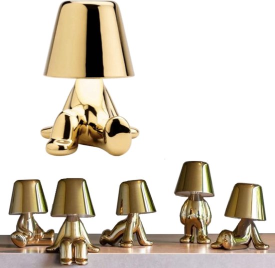 Bureaulamp 06 led dimbaar industrieel goud – lampje woonkamer oplaadbare tafellamp slaapkamer nachtlampje volwassenen – Touch