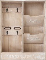 Wandorganizer 'In & Out' – memobord met sleutelrek en 2 houten vakken, 48 x 36 x 7 cm, houten memobord gang gang decoratie