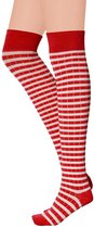 Apollo - Over kniekousen met strepen - Rood-wit - Maat 36/41 - Kniekousen - Kniekousen carnaval - Kniekousen dames - Party - Feestartikelen