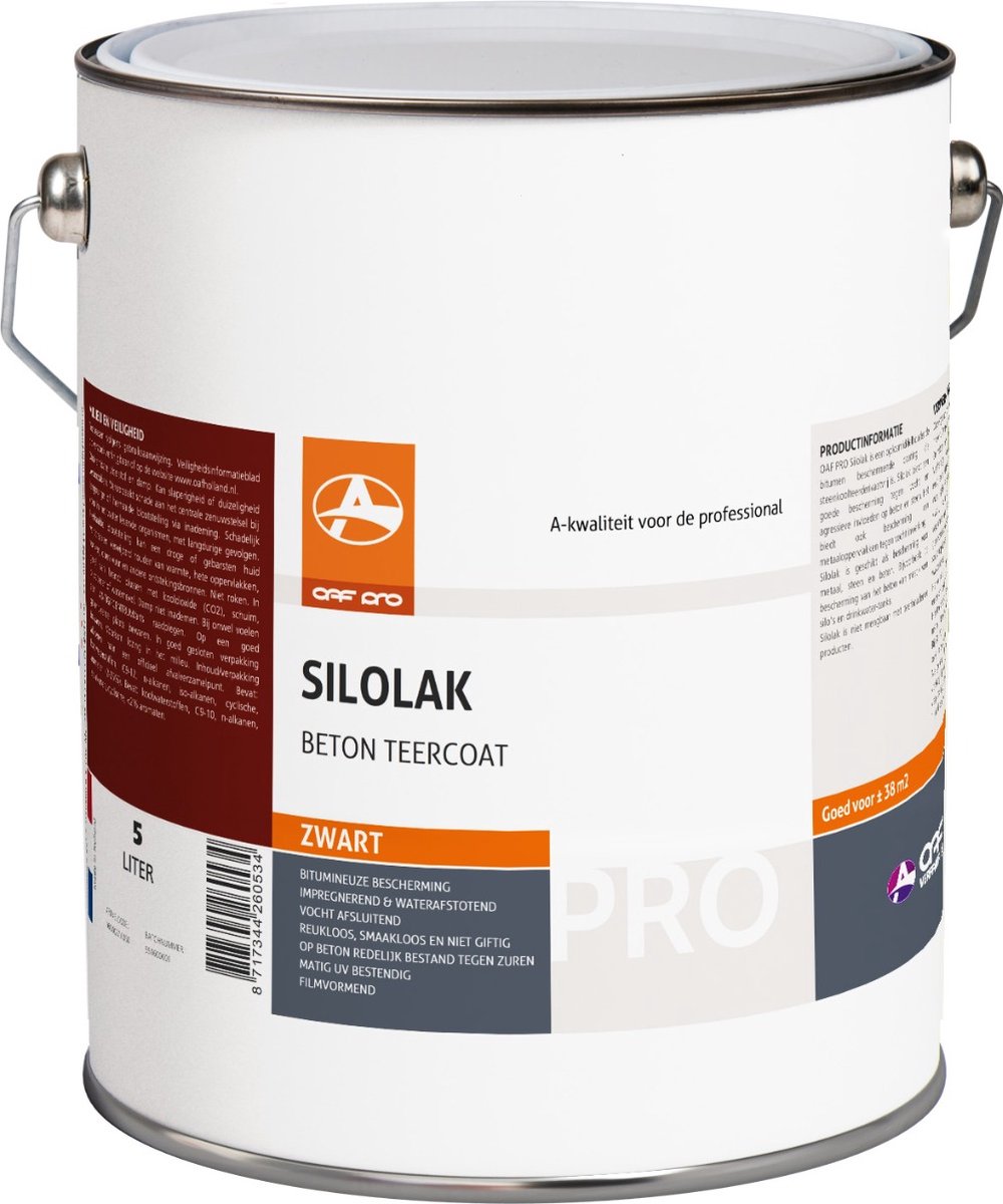 OAF PRO Silolak (Beton Teercoat) 5 liter - Bitumenverf - Beschermt betonnen veevoeder- en mestsilo's - Overrijdbaar met landbouwvoertuigen - Na droging niet giftig en reukloos