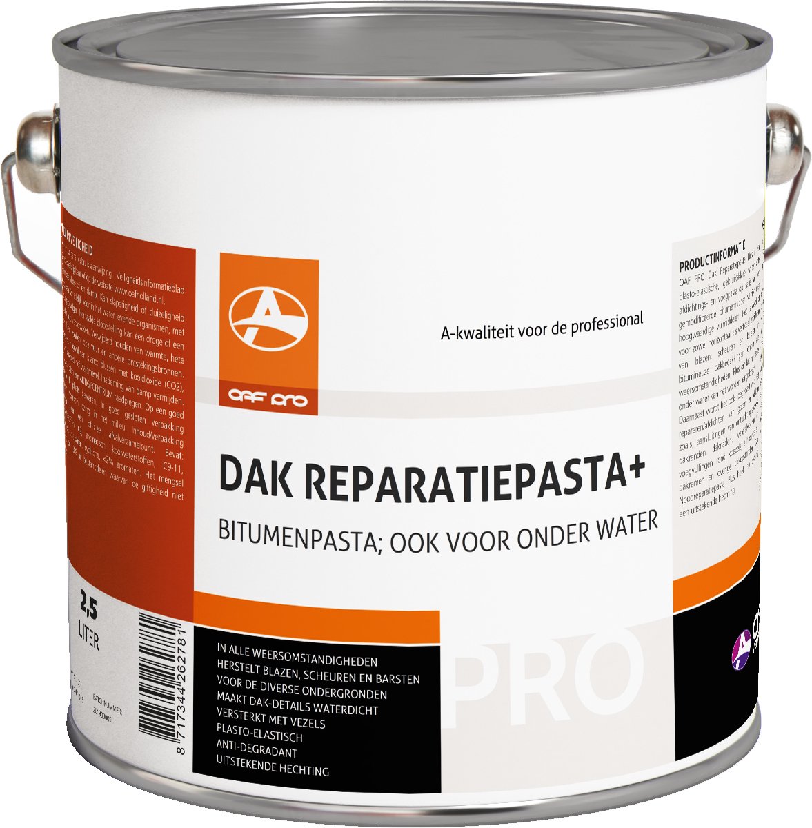 OAF PRO Dak Reparatiepasta plus 2,5 liter - Dakreparatie - Kan op vochtige ondergrond worden aangebracht en zelfs onderwater - Afdichting - Bestand tegen alle weersomstandigheden - Herstelt blazen, scheuren en barsten