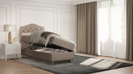 Boxspring Bed Mars Beige 90x200 cm - compleet bed met opbergruimte - zetels en bedden boxspring eenpersoon