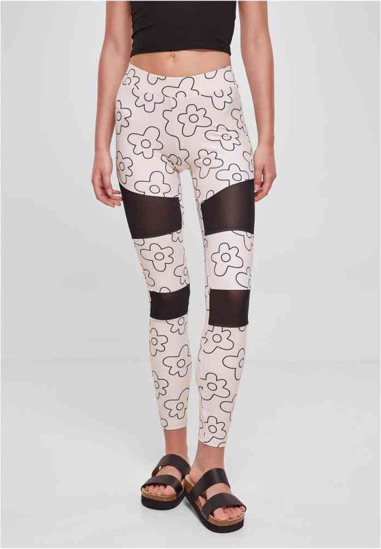 Urban Classics - Tech Mesh All over print Legging - XS - Creme/Zwart