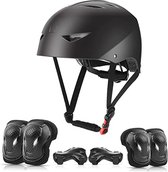 Set de casque et de coussinets pour Kids 7 en 1 Genouillères réglables pour Kids Coudières Protège- Protecteurs de poignet Zwart pour Scooter Skateboard Patins à roulettes Vélo