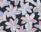 GRAFISCHE BLOEMEN BEHANG | Modern - grijs blauw roze wit - A.S. Création House of Turnowsky