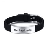 Gegraveerde Niet Reanimeren Armband - Niet Reanimeren Penning - Gegraveerd - Gebogen Bar - Roestvrij Staal - RVS - Verstelbaar - Zwart