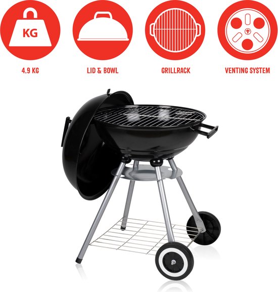 BBQ Collection Houtskoolbarbecue - Kogelbarbecue 45 x 60 centimeter - Ronde Barbecue - Barbecue op Wielen - Zwart - Metaal - BBQ Collection