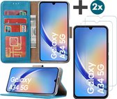 Arara Hoesje geschikt voor Samsung Galaxy A34 hoesje - bookcase met pasjeshouder + 2x Screenprotector tempered glass - Turquoise