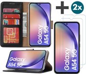 Arara Hoesje geschikt voor Samsung Galaxy A54 (5G) hoesje - bookcase met pasjeshouder + 2x Screenprotector tempered glass - Zwart