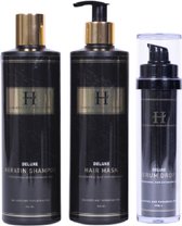 Deluxe Care & Shine Package Deal Shampooing + Mask + Serum Drops - Luxurious-Hairextensions - Soins capillaires - Extensions - Sans sulfate ni parabène - Kératine - set discount - Convient également pour eigen cheveux