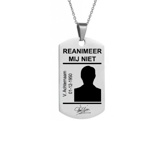 Niet-reanimerenpenning - Gepersonaliseerd - Dog Tag - Roestvrij staal - Zilverkleurig