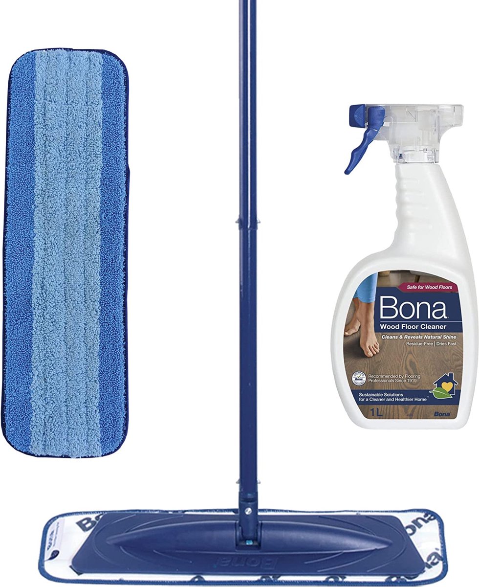 Goedkoopste Bona Houten Vloer Reinigingsset - Vloerwisser - Spray - Microvezel Doek - Dweilsysteem